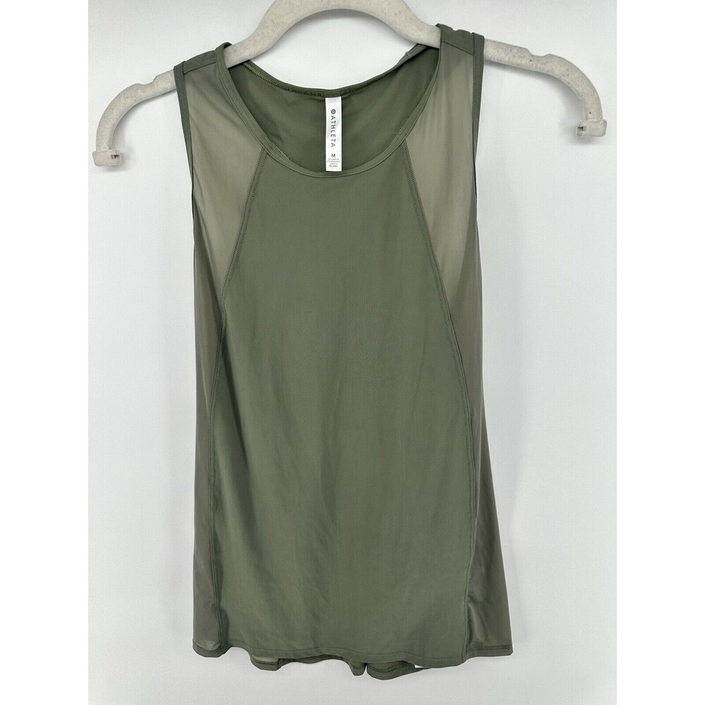 Athleta Olive Green Mesh-Panel Tank Top